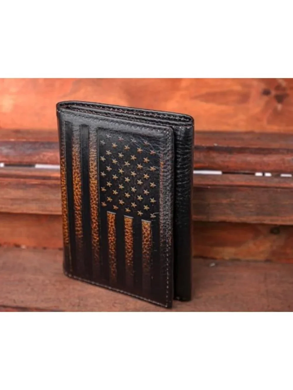 American Flag Trifold Wallet for Men | Full Grain Leather, RFID Blocking, Hand